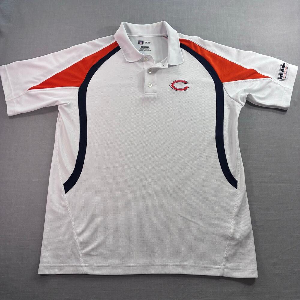 Chicago Bears NFL Team Apparel Polo Shirt White Navy Orange Mens Large